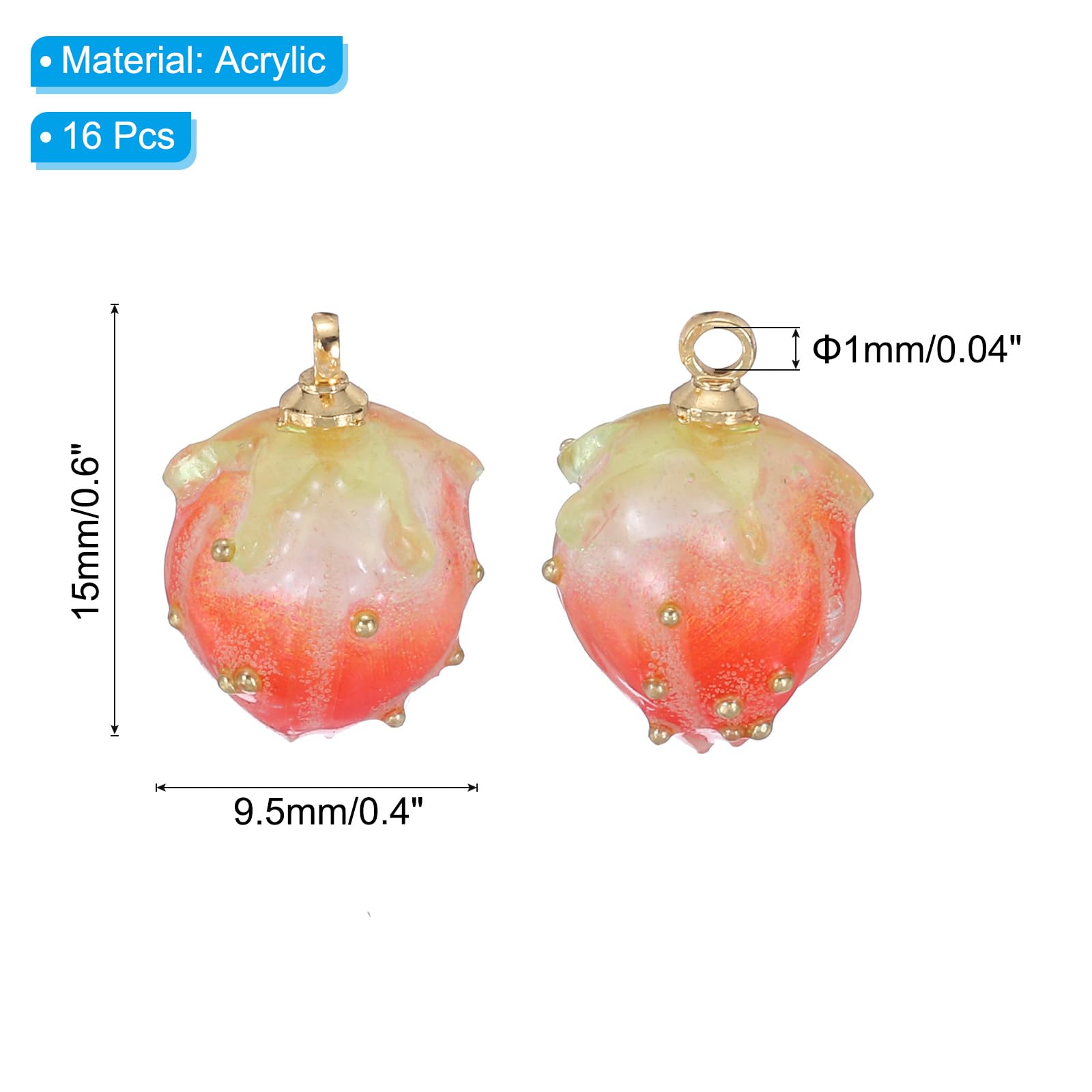 PATIKIL 0.6x0.4 Flower Beads, 16Pcs Acrylic Flower Buds Beads Mini Rose Charm for Bracelets Earrings, Necklaces - Image 2