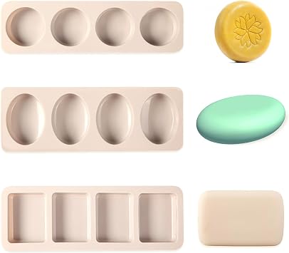 Silicone Soap Moulds, 3 PCS 4-Cavities Rectangle Oval Round Silicone Baking molds for Making Soap Bar Chocolate Resin Jelly DIY Homemade Crafts