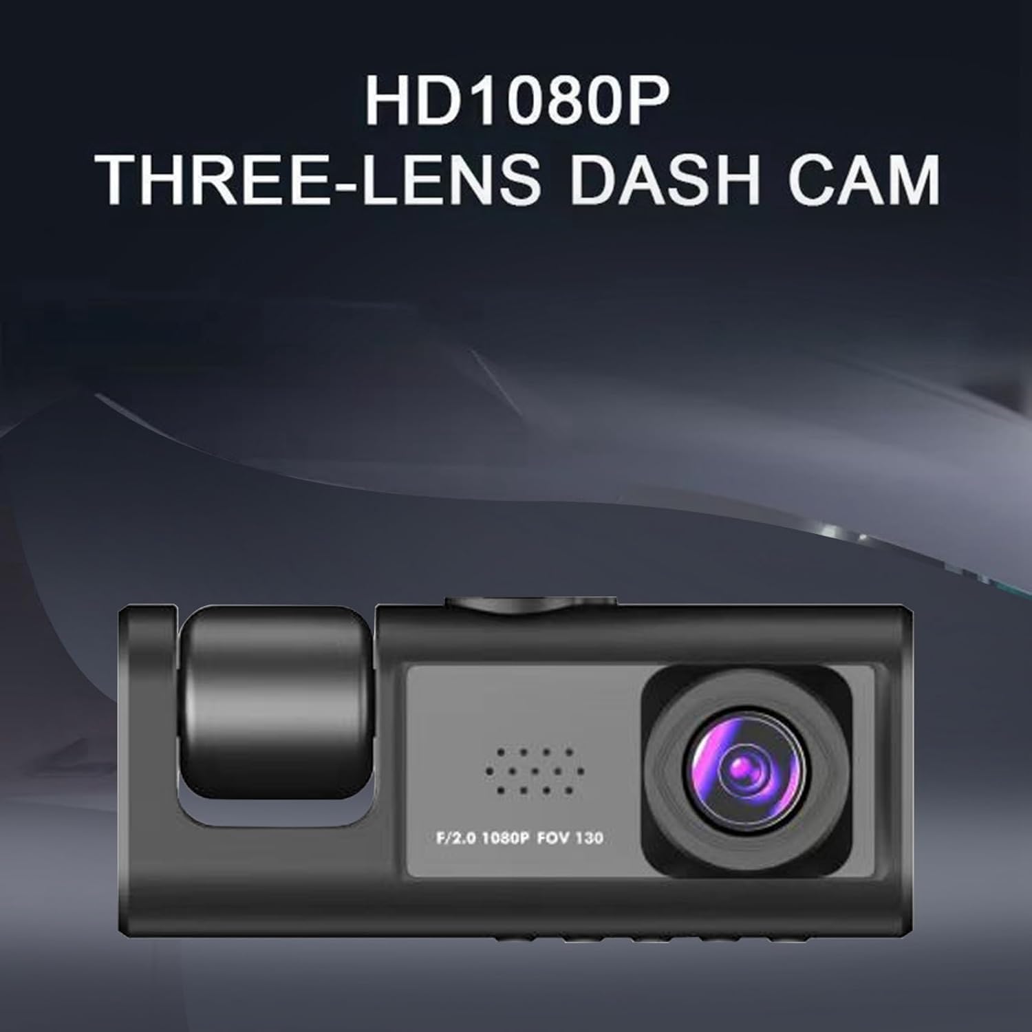 Dash Cam Auto 3 Lenti Full HD 1080P, Tripla Videocamera Frontale + Abitacolo + Posteriore, Visione Notturna, Monitoraggio Parcheggio 24H, Display Integrato, Installazione Facile con Supporto Ventosa