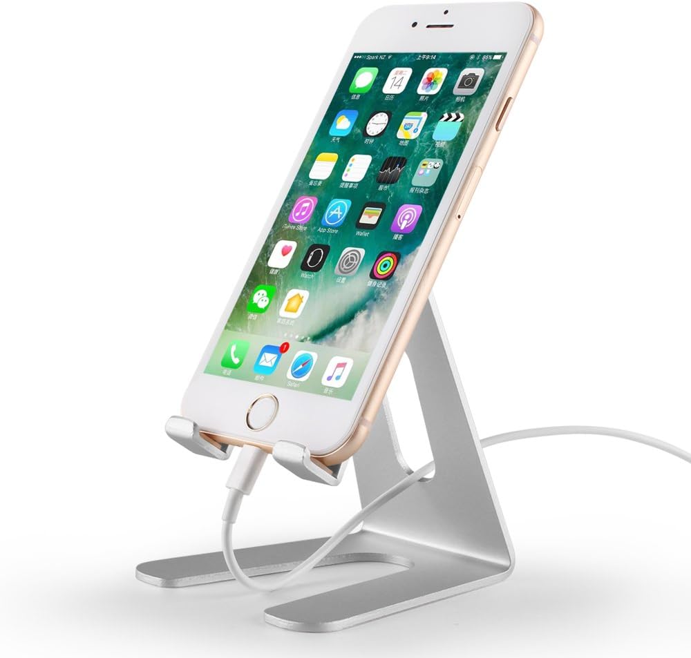 Desktop Cell Phone Stand,Tablet Stand,Mobile Phone Holder,Cell Phone Holder,Aluminum Stand Holder for iPhone X,iPhone 8 and Tablet (4~9.7 inches),(Silver) OFTENSEE