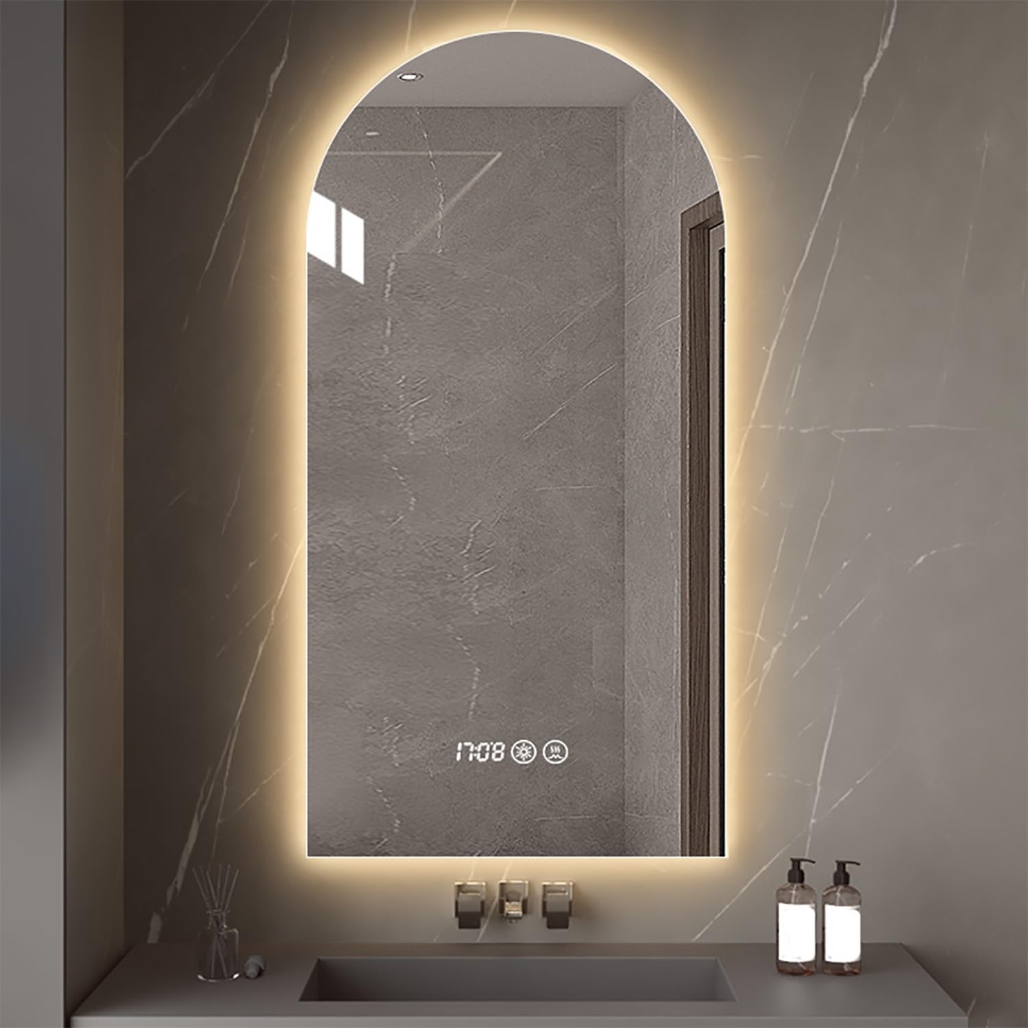 70/80 cm podświetlane LED lustro łazienkowe bezramowa konstrukcja łuku regulowane 3 tryby kolorów 100 cm przeciwmgielne lusterko do makijażu (pionowe 60 x 90 cm) do stylowego wystroju domu