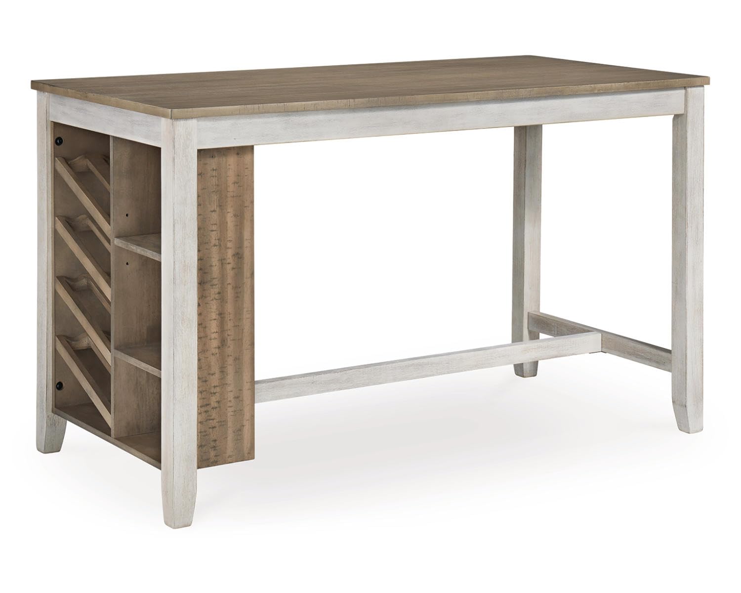 Signature Design by Ashley Skempton Farmhouse Rectangular Counter Table, Storage, 8-Bottle Wine Rack, 2 Shelves, Solid Wood, 60"" W x 30" D x 36" H, Whitewash