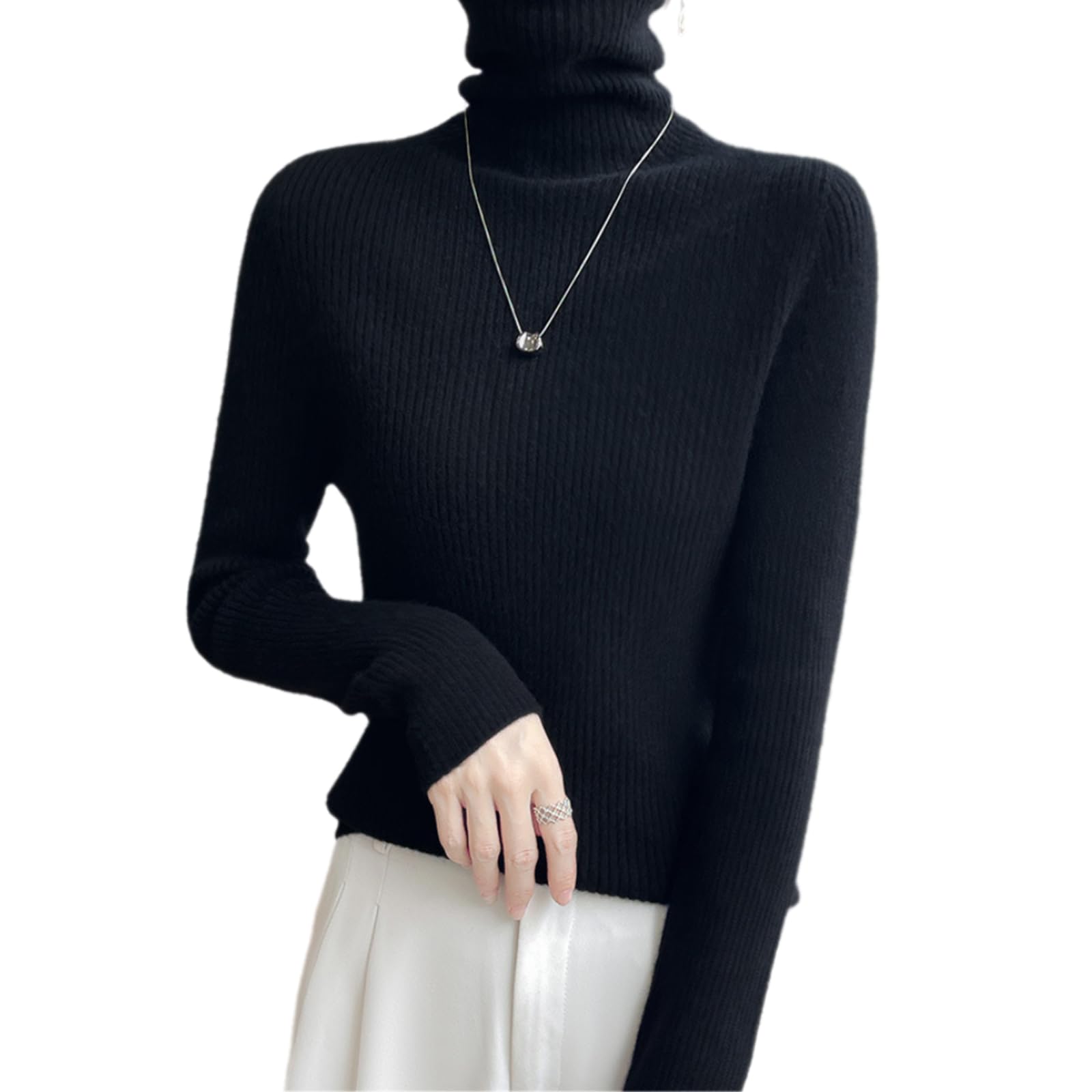 Women's Sweater, Turtleneck, Rib Knit, Long Sleeve, Top, High Elasticity, Plain, Inner, Cut and Sewn, Work, Everyday Wear, Autumn, Winter