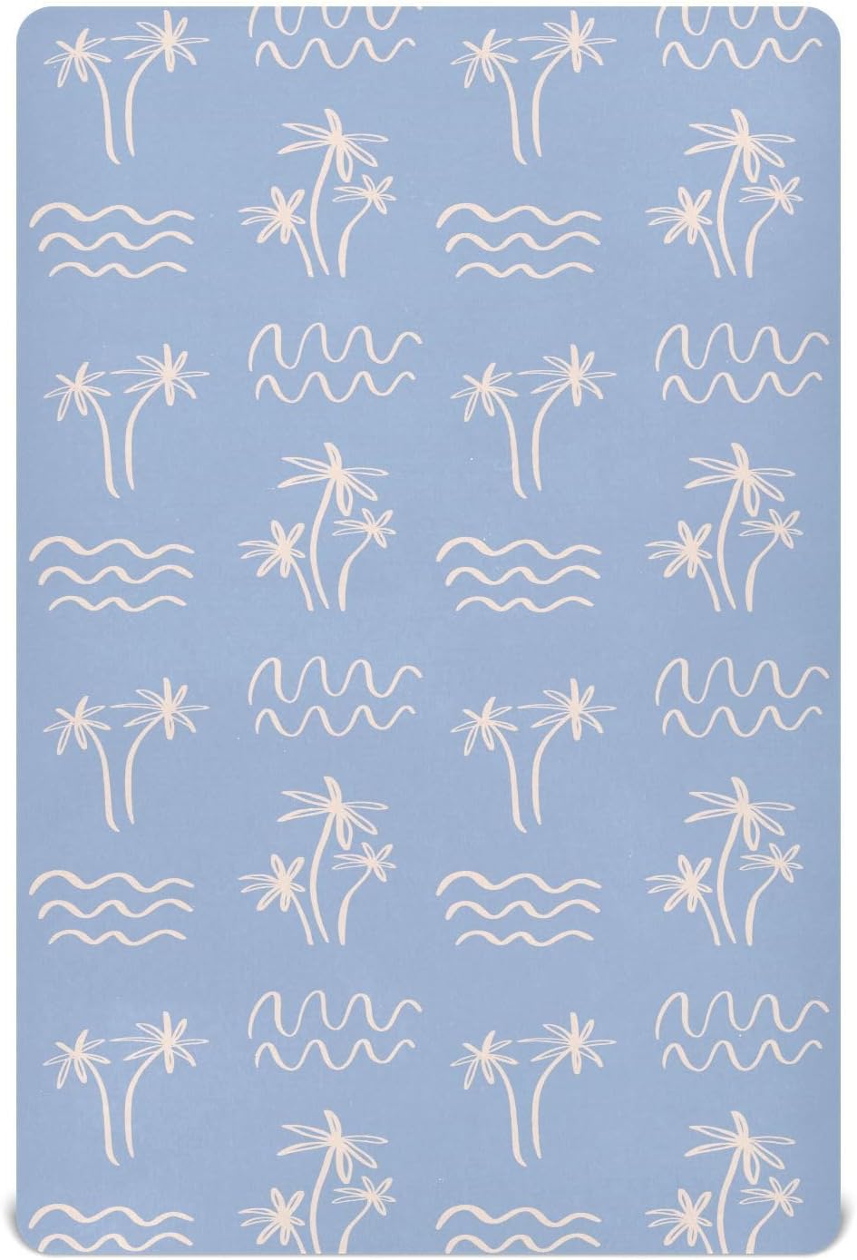 Palm Tree Ocean Waves Boho Fitted Crib Sheets Stretchy Portable Playard Sheets for Baby Toddler, Breathable Soft Mini Crib Mattress 52 x 28 in for Boys and Girls