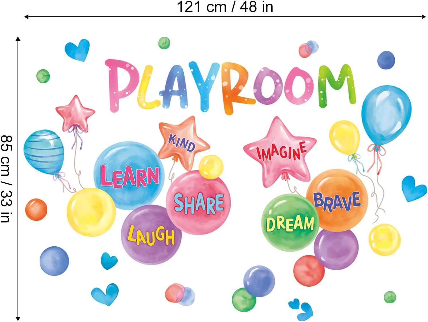 Large Playroom Wall Decals Stickers Share Imagine Laugh Polka Dots Inspirational Quotes Bedroom Art for Toddlers Kids Room Nursery Preschool