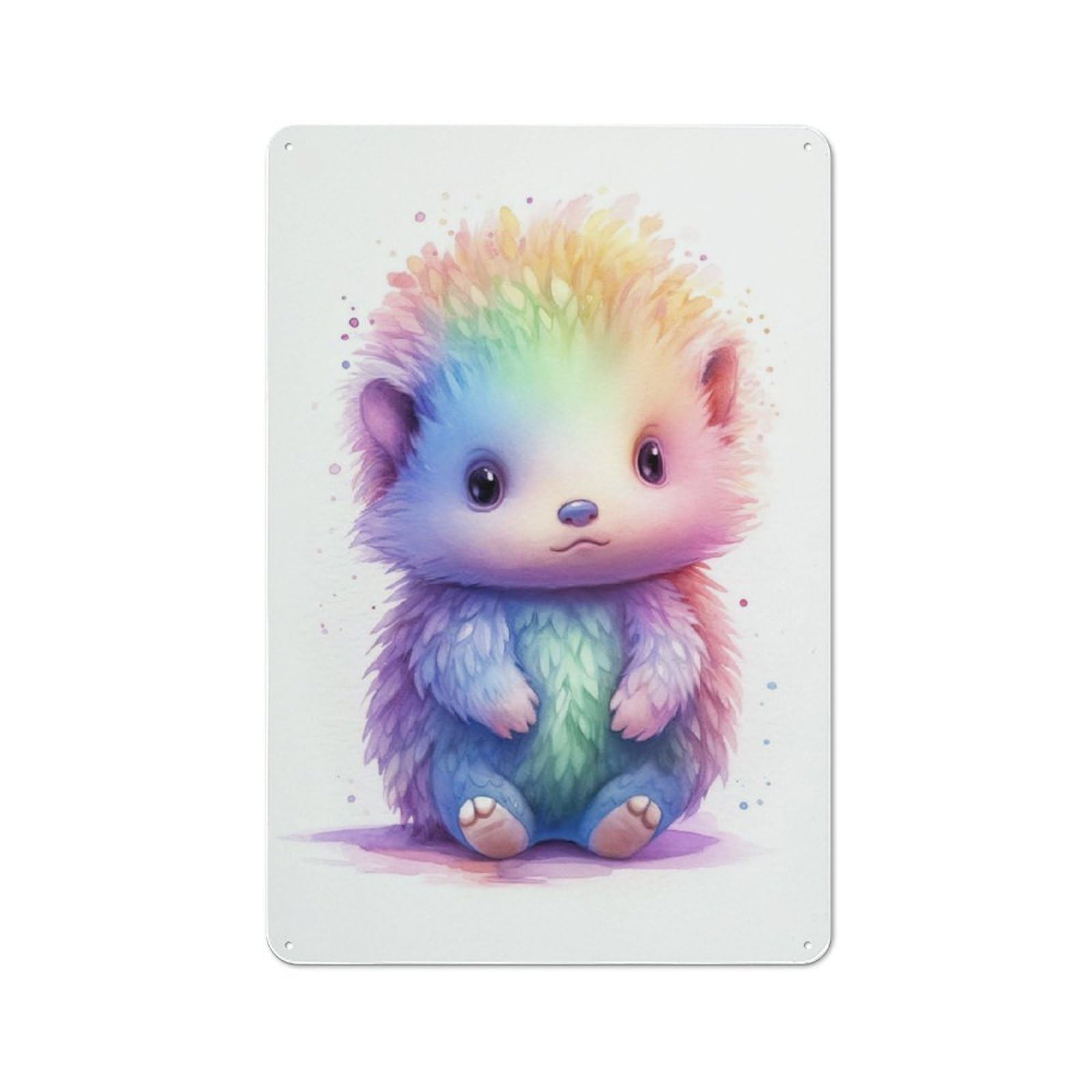 Junmoney Watercolor Baby Echidna Vintage Metal Plaque 30X20cm For Dining Room Or Kitchen, For Home Decor Collectors Refreshing A Room In Autumn