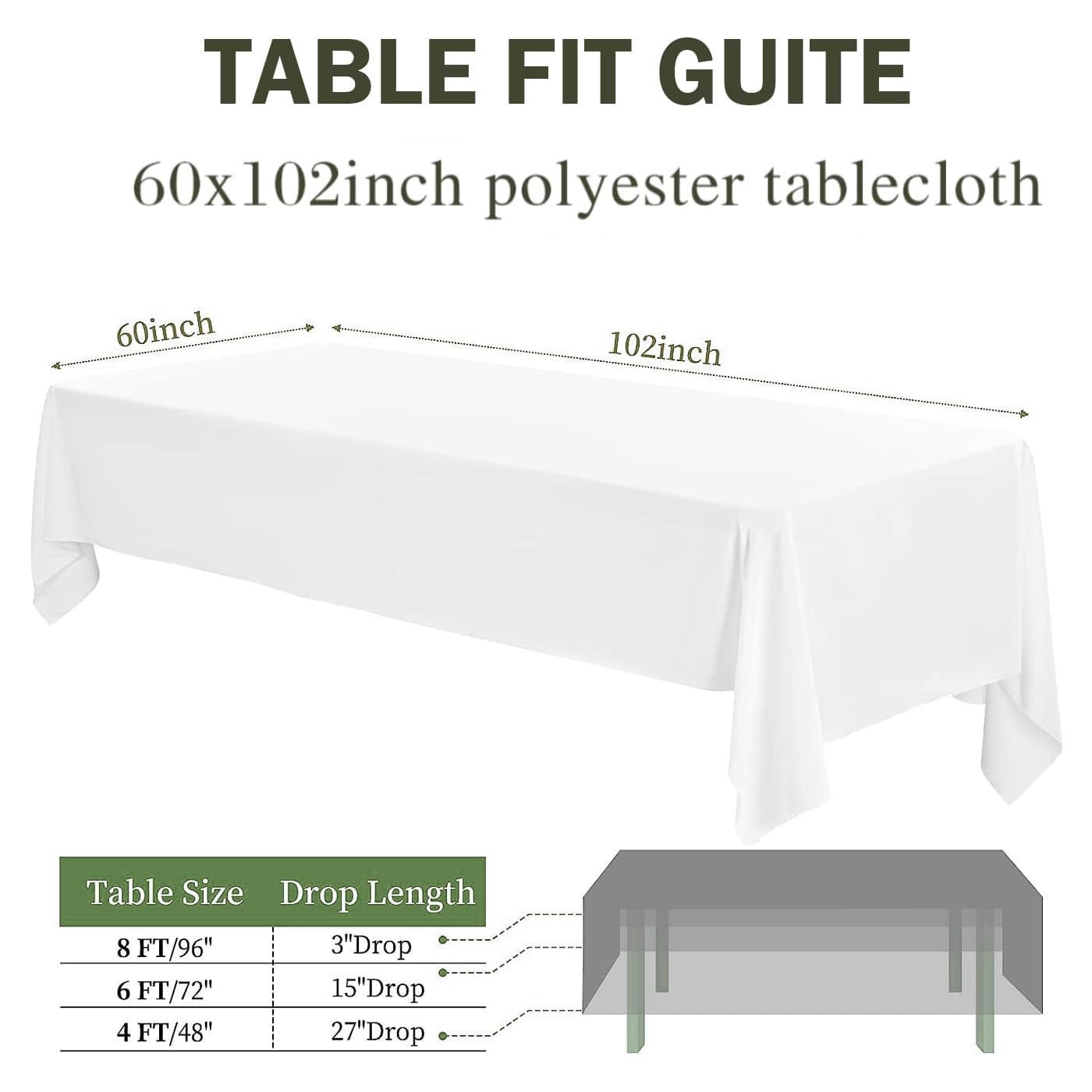 Vnituasr 2 Pack White Tablecloths Rectangle, 153x260cm for 6ft Rectangle Tables, Suitable for Wedding Banquet, Restaurant - Image 2