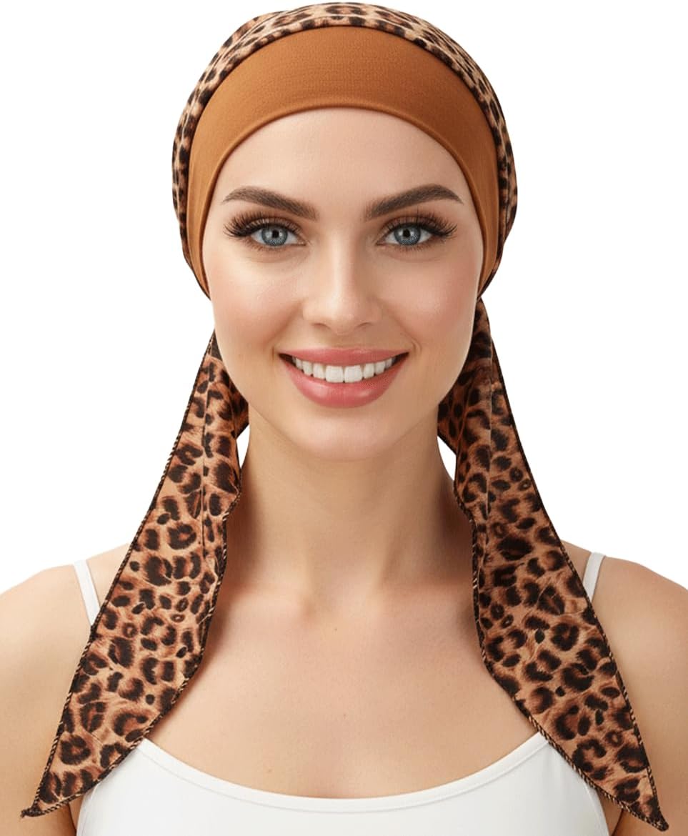 Chemo Headwear for Women,Chemo Caps Lightweight for Summer with Head Scarf,Silky Soft Hair Turbans Fashion