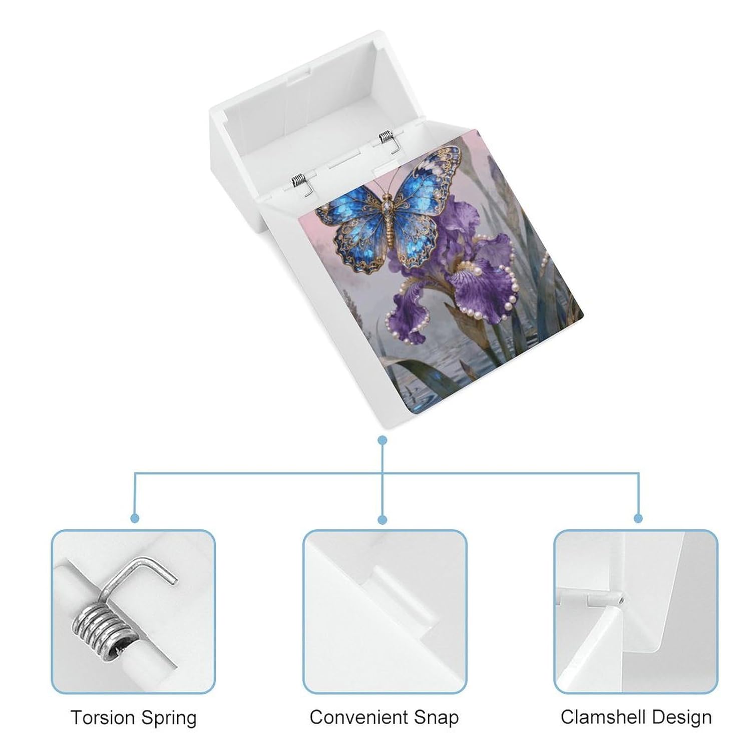 Waterproof Cigarette Case Large Capacity, Butterfly Iris Bloom image 4