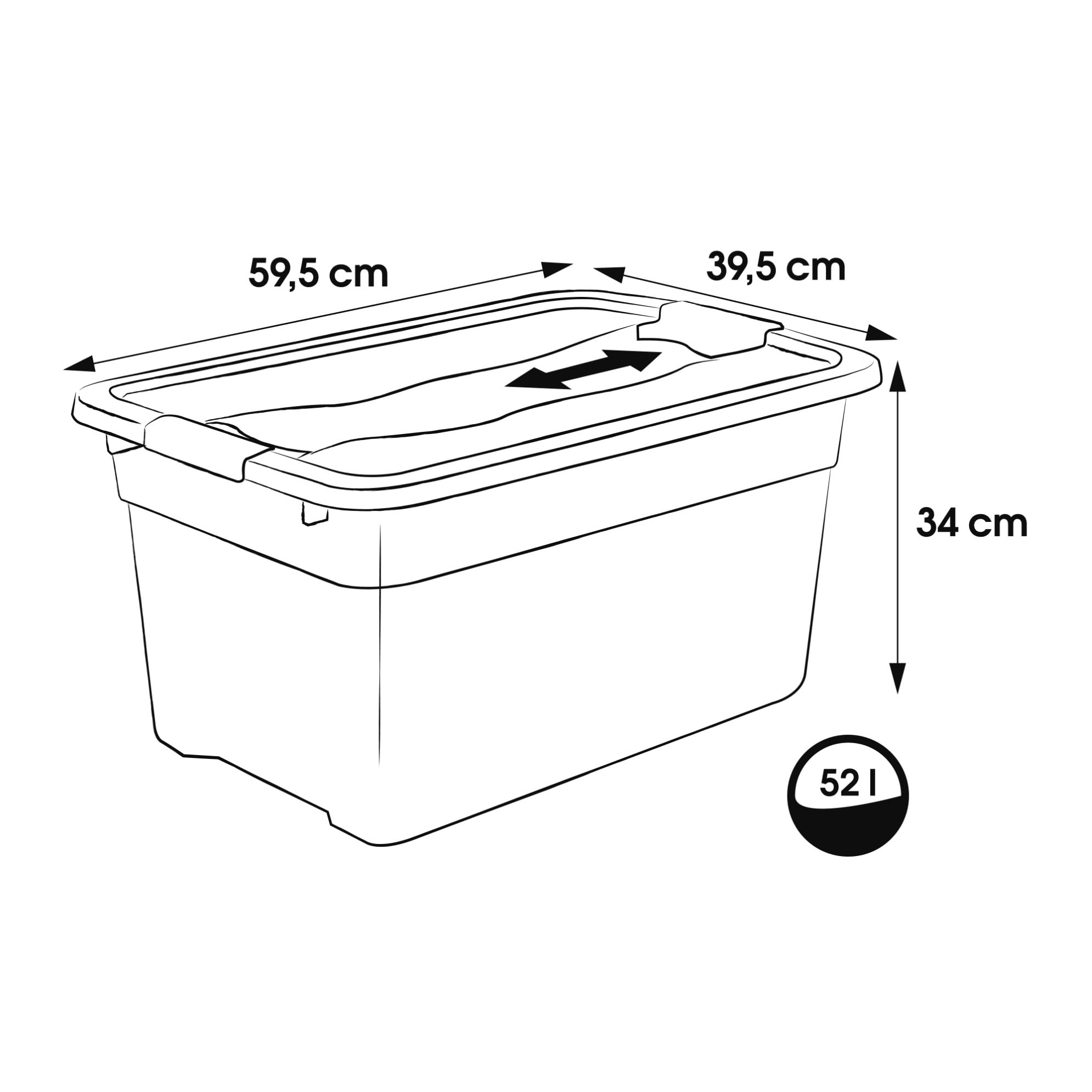 keeeper eckhart 5x Transportbehälter mit Deckel und Schiebeverschluss, Extra Stabil, 59,5 x 39,5 x 34 cm, 52 l, Graphit Grau