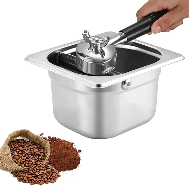CHEDODU Knocking container, coffee set, knocking container for portafilter, espresso tee box, shock-absorbing espresso knocking box, removable metal knocking bar