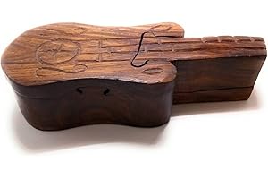 Handcrafted Wooden Puzzle Lock Box with Intricate Guitar Design