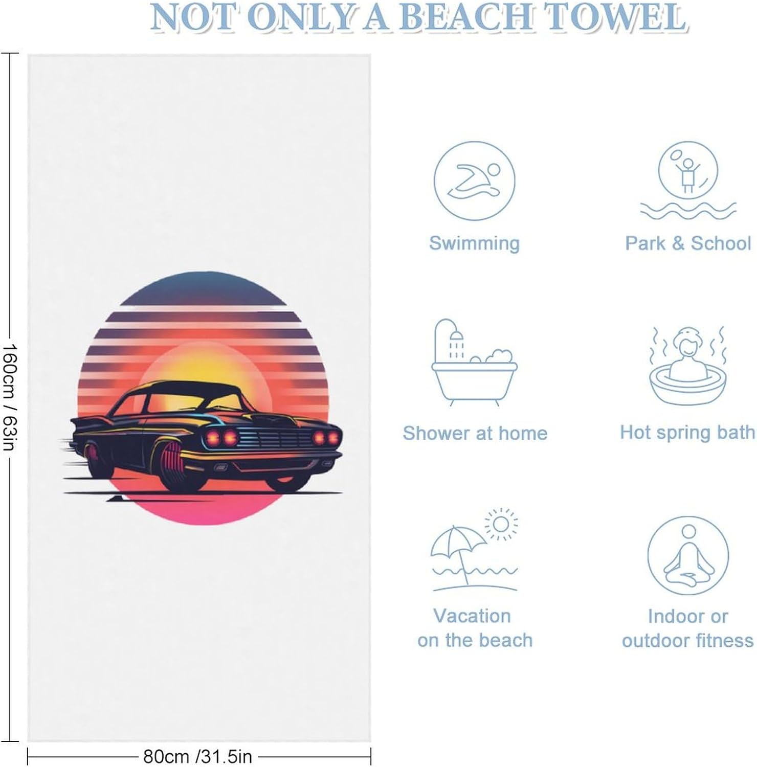Classic Sport Car Mechanic Driver Race Bath Towel Beach Towels Quick Dry Oversized Bath Blanket Highly Absorbent Towel for Women Men 160x80cm