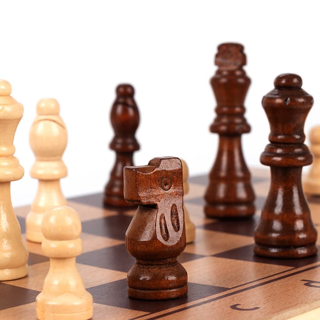 ZAW Schach Magnetischer Schach-Set, faltendes massives Holzschachbrett, -2 Queens Schachfiguren Familienklassiker Schachkasten hochwertiges Geschenk Chess (Größe : 39CM)