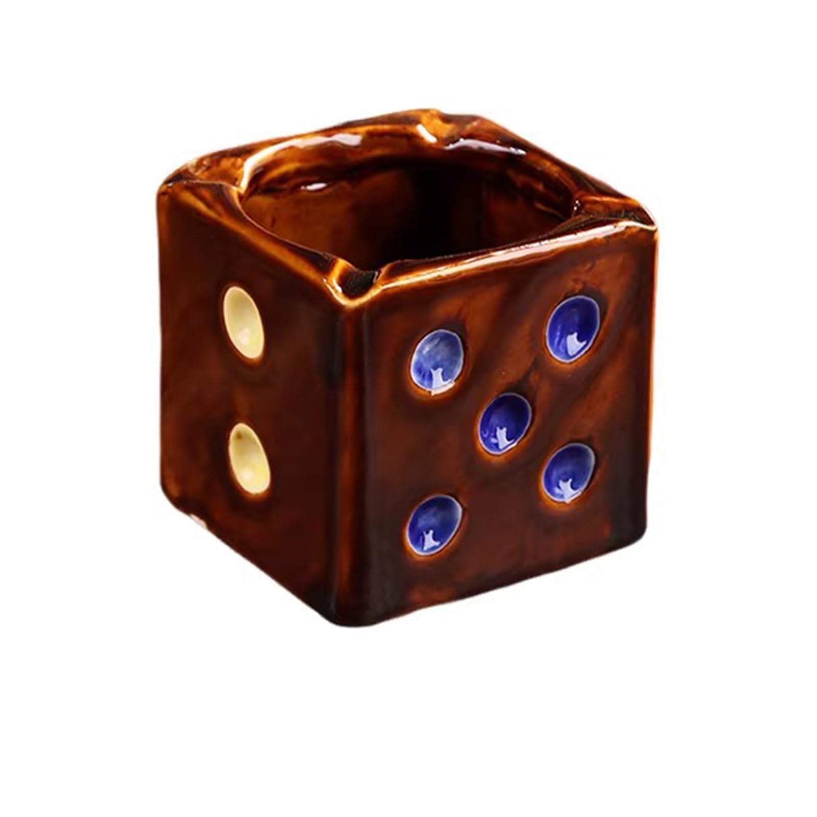Zhaoj24-05 Cigar Ashtrays Dice Ceramic AshtrayLiving Room Coffee Table Decoration Ornament(Bruin)