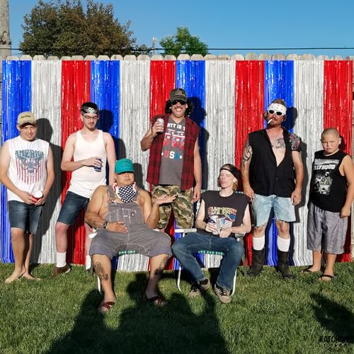 Image of KatchOn, XtraLarge Red White and Blue Streamers - 3.2x8 Feet, Pack of 2 | Red, White and Blue Decoration, Foil Fringe Backdrop Curtains, Tinsel Streamers Party Decorations for Patriotic Decorations
