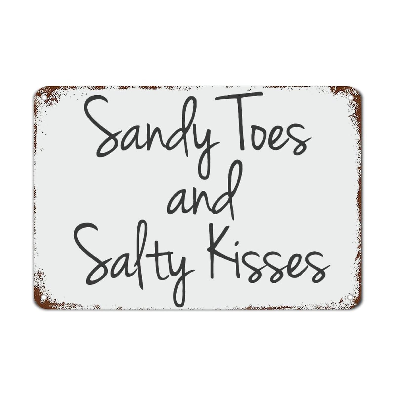 Sandy Toes And Salty Kisses Sign Small Beach Sign Beach Love Metal Sign Motivational Wall Art Rustic Wall Decorations for Living Room Kitchen Signs Wall Hanging Sign Housewarming Gift 30cmx45cm