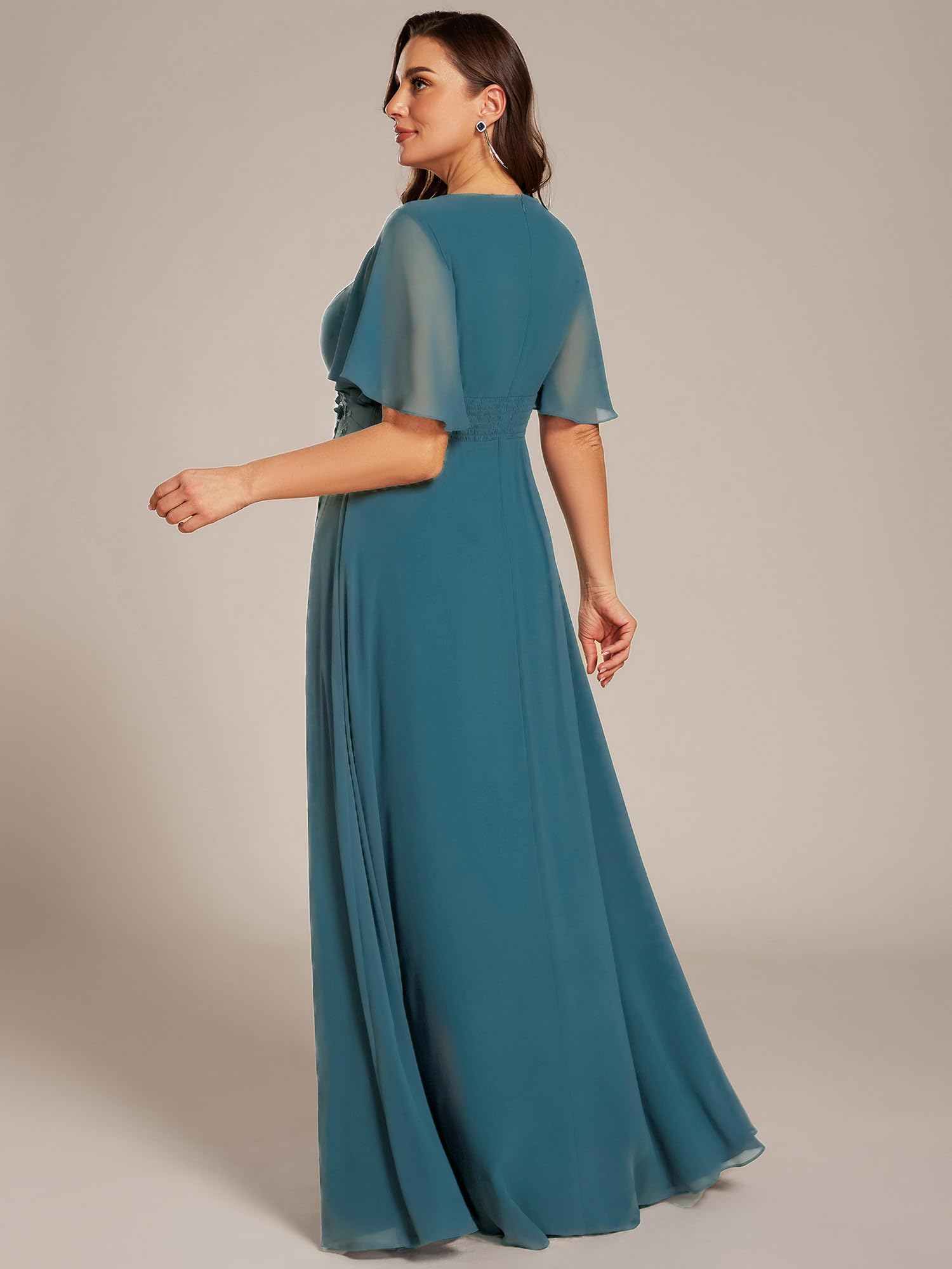 Ever-Pretty Plus Donne Girocollo Appliques Maniche Corte Piano Lunghezza Plus Size Abiti Formali Madre della Sposa Abito