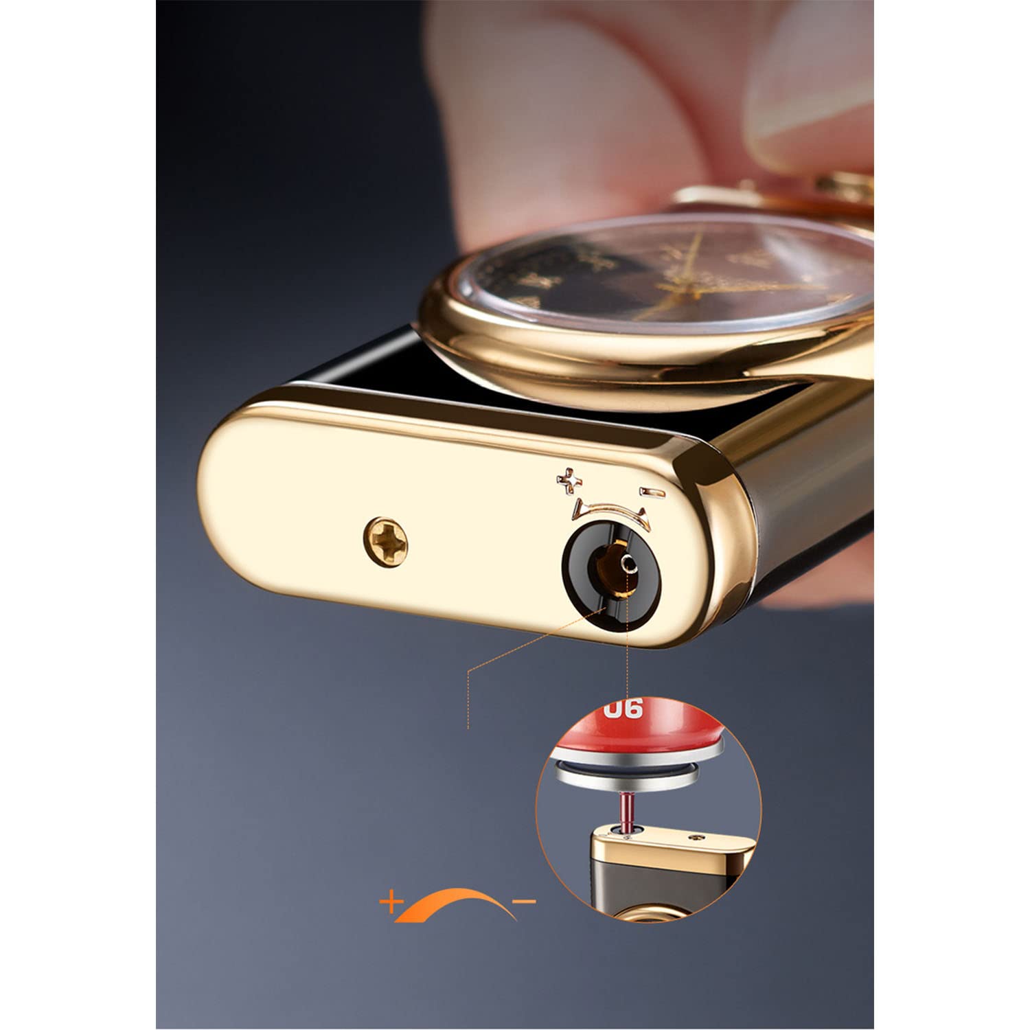 Reloj con Brazo Basculante Metal Reutilizable a Prueba de Viento Trinchera Encendedor Jet Butano Antorcha Más Ligero Cigarro Mechero Gadgets para Hombres Papá Marido,Black