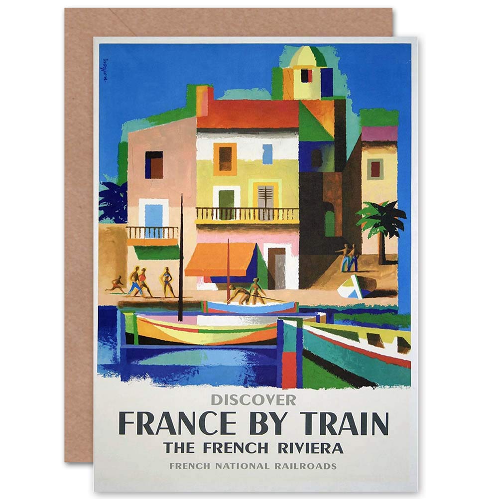 Artery8 - Greeting Card - France Train Railway Riviera - Blue