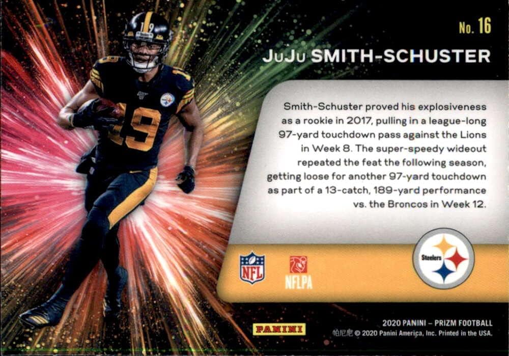 2020 Panini Prizm Fireworks Prizms #16 JuJu Smith-Schuster Pittsburgh Steelers Football Card - GotBaseballCards