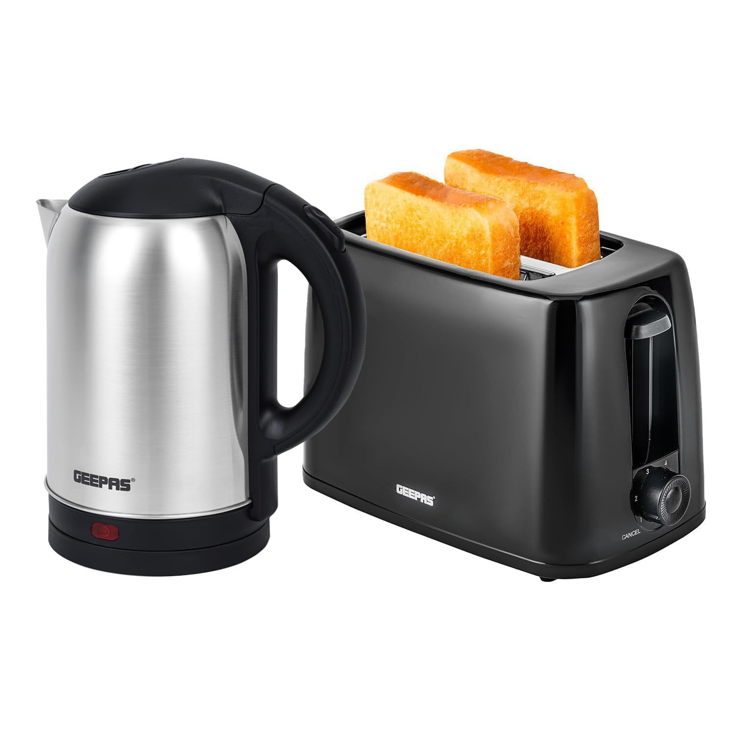 GEEPAS 1.8L Electric Kettle & 2 Slice Bread Toaster Kitchen Combo Set