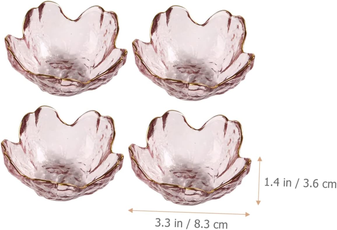 SHOWERORO 4pcs Flower-shaped Glass Saucers Small Appetizer Serving Plates for Dipping Sauces Elegant Spice Bowls for Kitchen Parties Bbqs Picnics Stylish Design