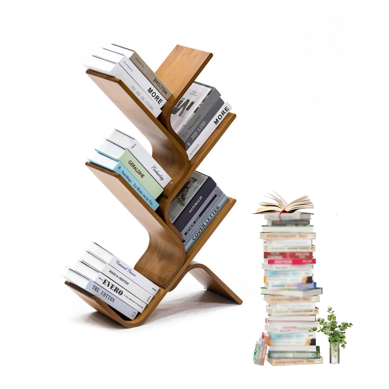 ZFPKXHVMG Open Storage Shelf, Bamboo Tree Corner Bookshelf Multicolor 3-8 layers For Bedroom Living Room Home Office(Brown,5 layer)