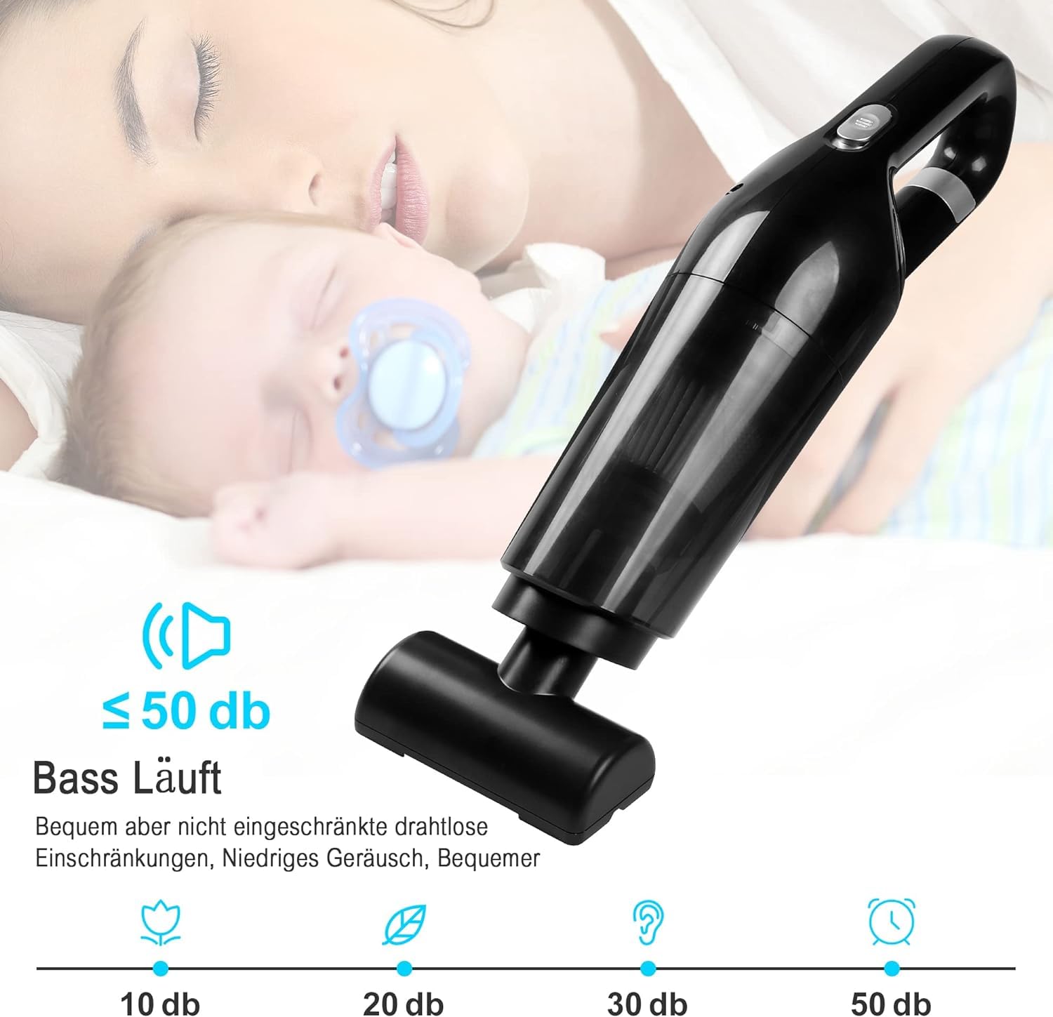 Aspiradora de mano, 18000/15000Pa de 2 niveles de potencia de succión de mano, sin bolsa, ganador de prueba en húmedo y seco, aspiradora de coche de 120 W, aspiradora de mano inalámbrica para