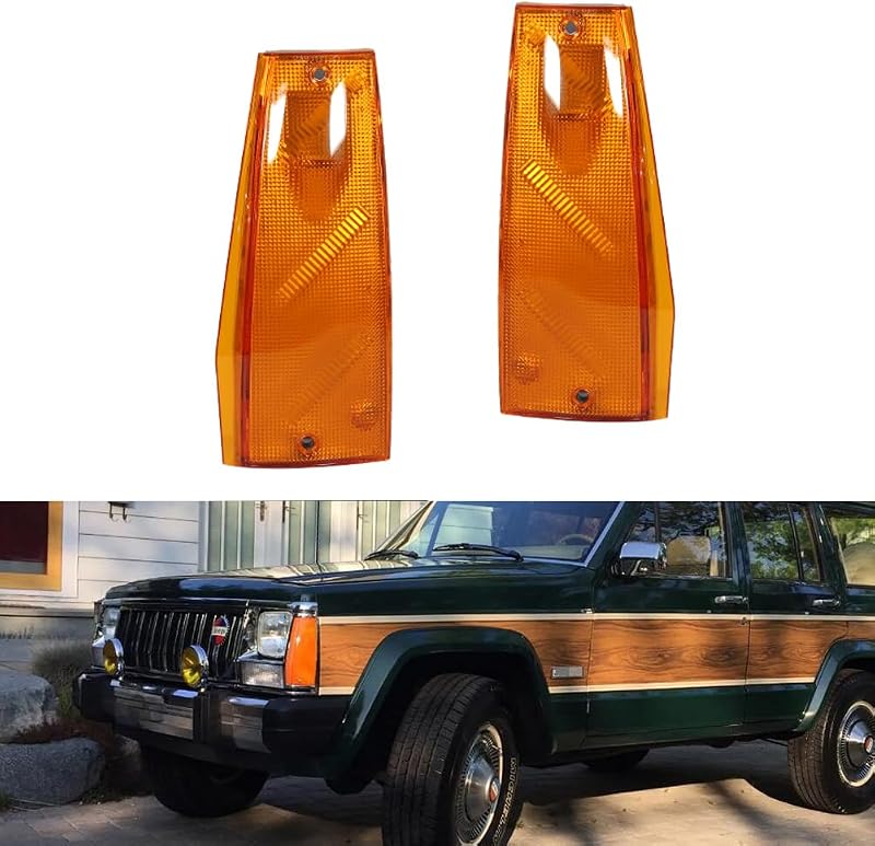 Carcaça da luz de posição e seta dianteira Tonsya com lente âmbar para Jeep Cherokee, Comanche e Wagoneer – Par