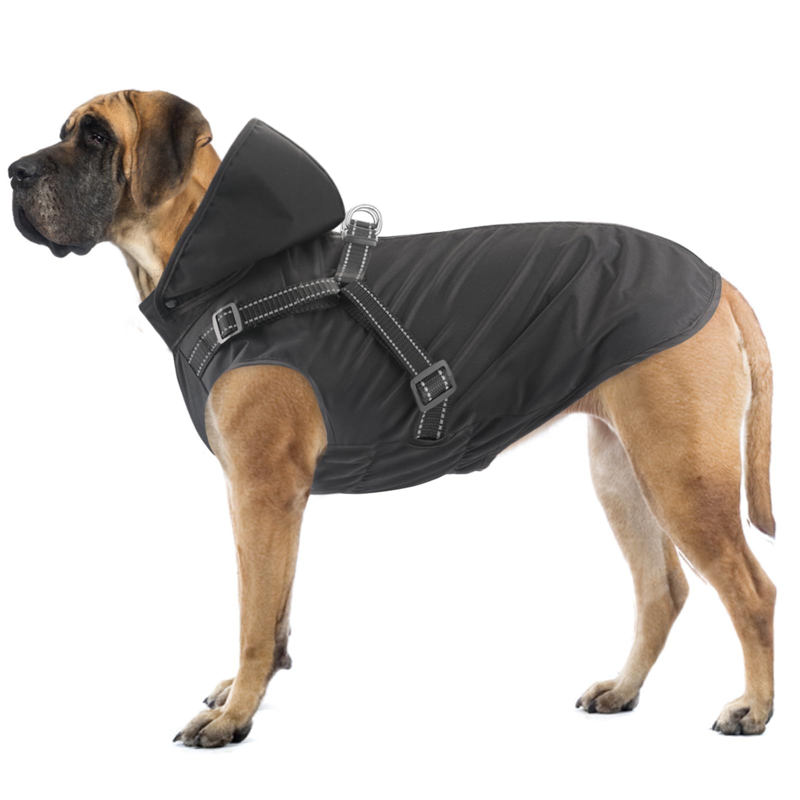 Mosucoirl Dog Raincoat Waterproof Dog Hoodie Reflective Dog Raincoat Hooded Adjustable Rain Jacket for Small Medium Large Dogs Puppies (Black, XL)