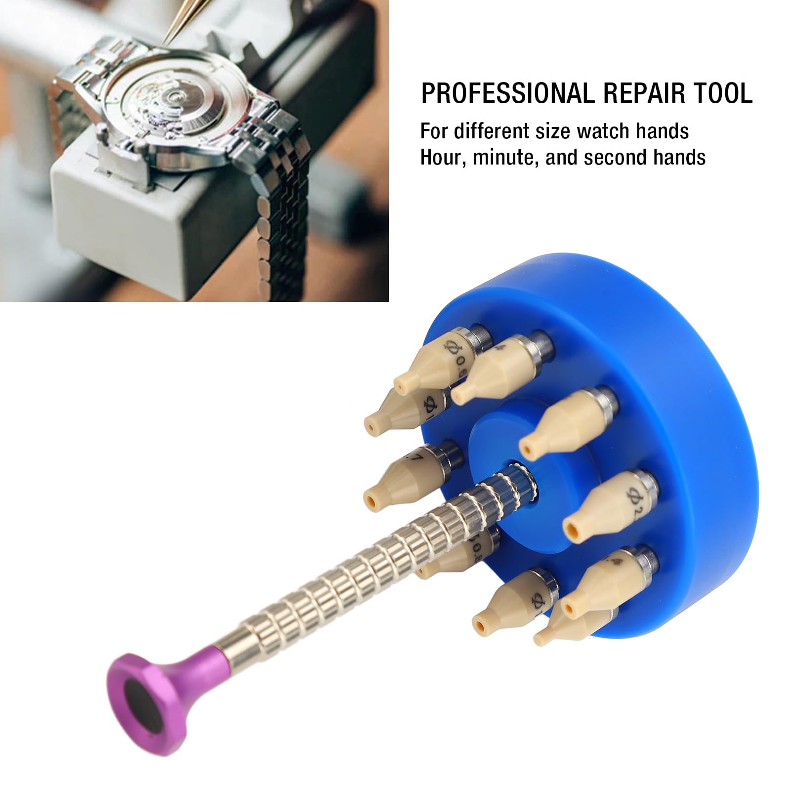 Brrnoo Outil de fixation pour aiguilles de montre, 10 tailles différentes, ensemble de presses pour horloger, bleu