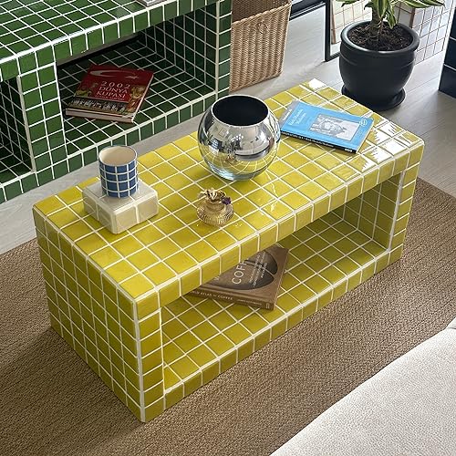 Tiled Coffee Table, Shoey (Yellow Tile) Handmade Products