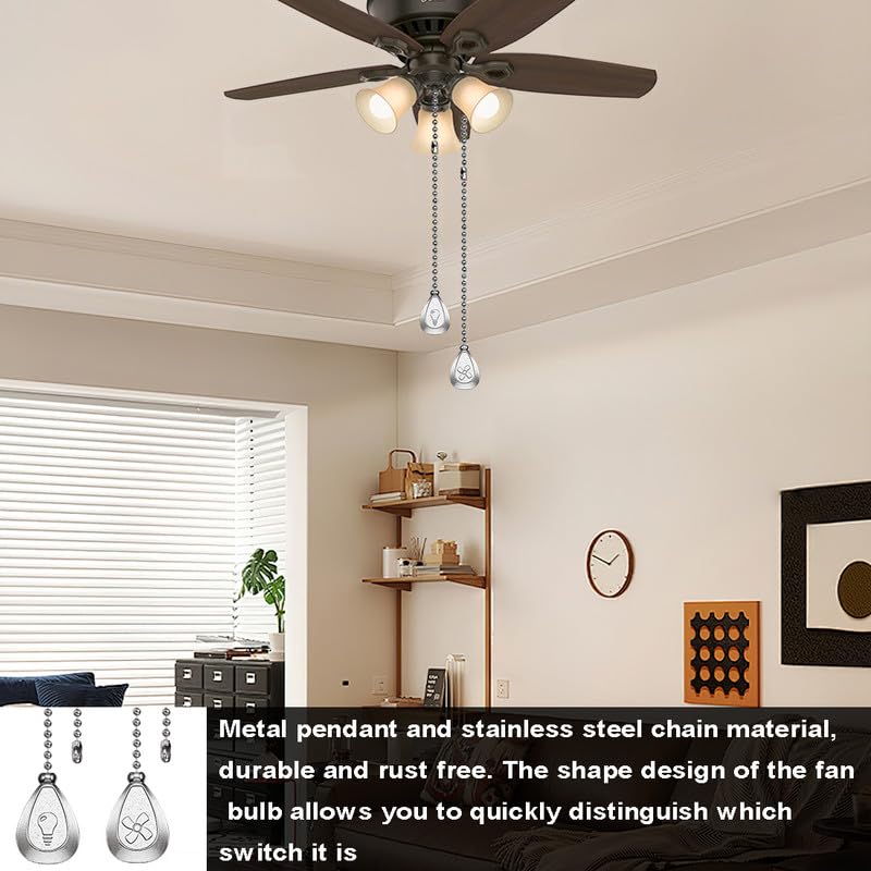 Image of Ceiling Fan Chain Pulls Decorative Ornaments 12 Inches Silver Color Pendant Pull Chain Fan Pulls Extension for Ceiling Light Lamp Fan Chain 2 Pcs (Nickel Pull Chain)