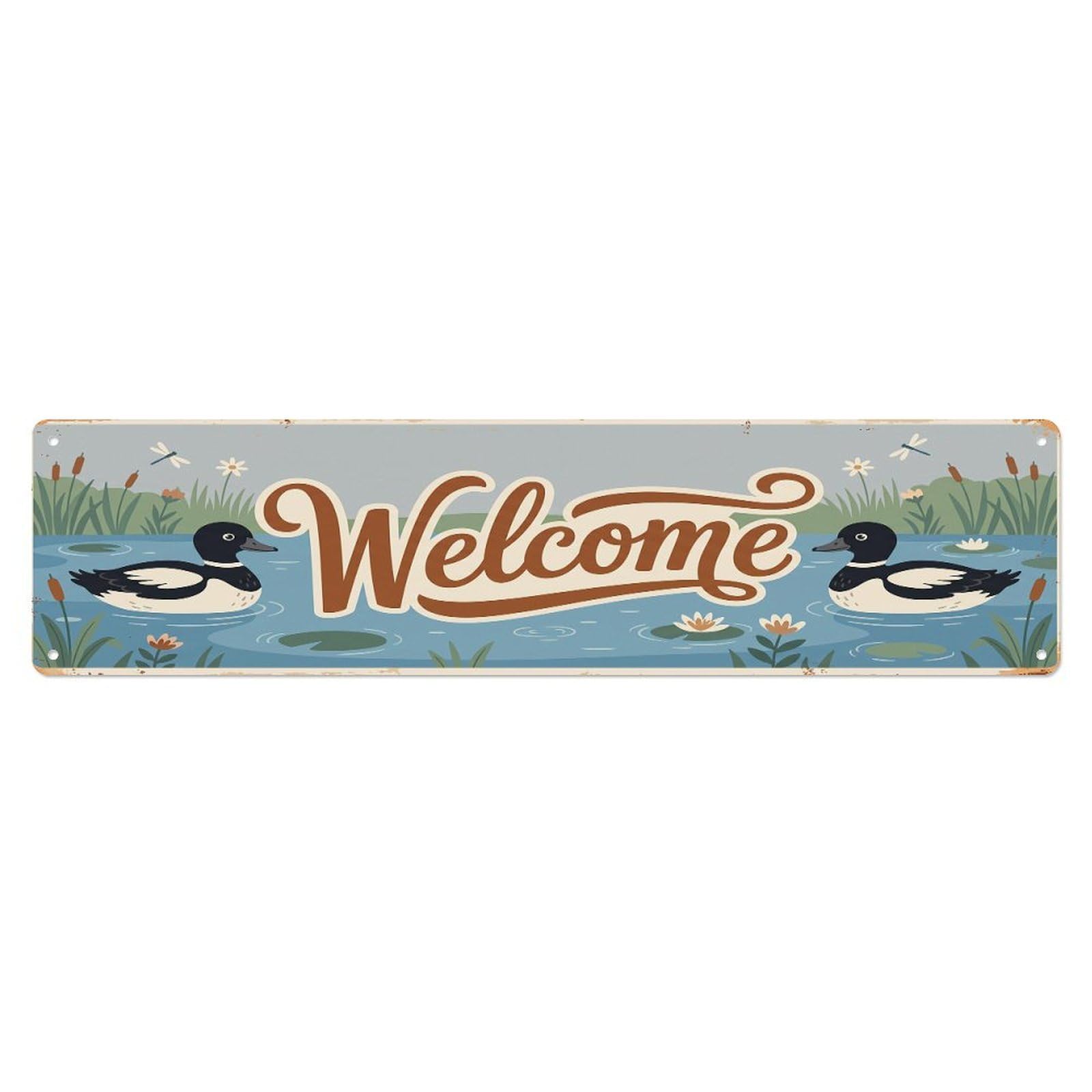 Olhnbad 4X16inch(10X40cm) Vintage Welcome Magpie Duck Metal Tin Sign