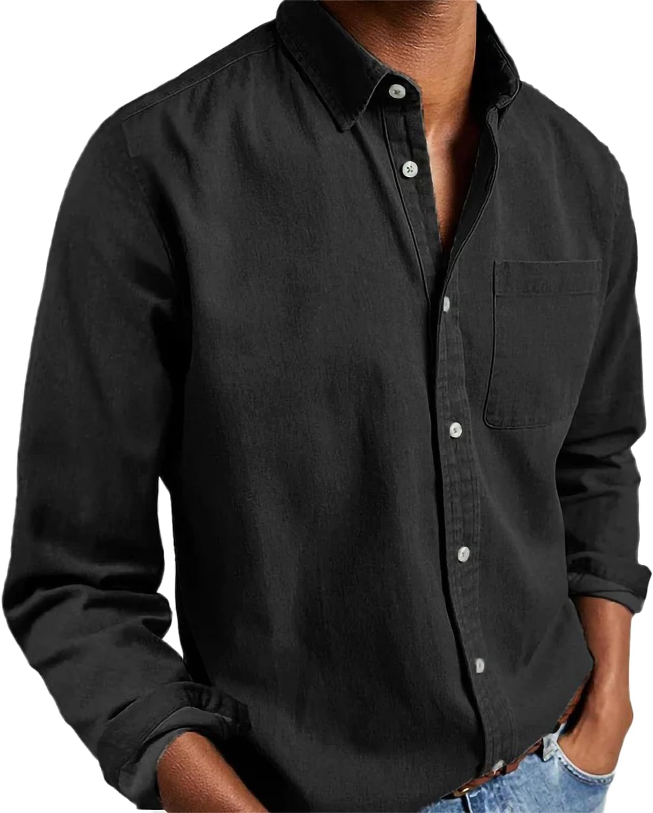 - Blouses for Men Long Sleeve Lapel Button Solid Color Loose Shirts Business Work Casual Fashion Tops with Pocket