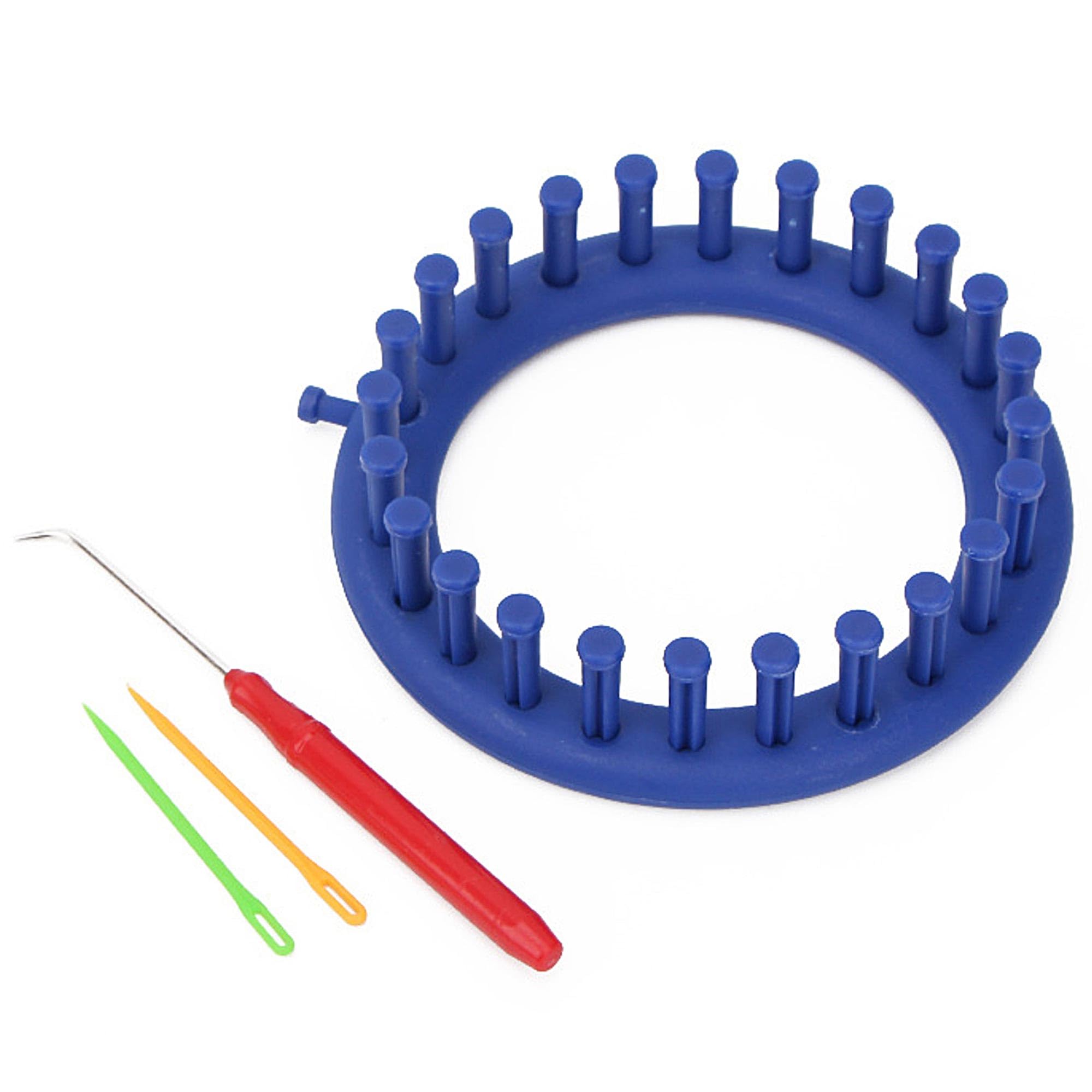 14cm Round Knitting Loom Set with Hook Needle & Plastic Suture Needle, Beginner Friendly DIY Craft Tool for Hat Scarf Shawl Sweater Sock Blanket Knitting (Blue)