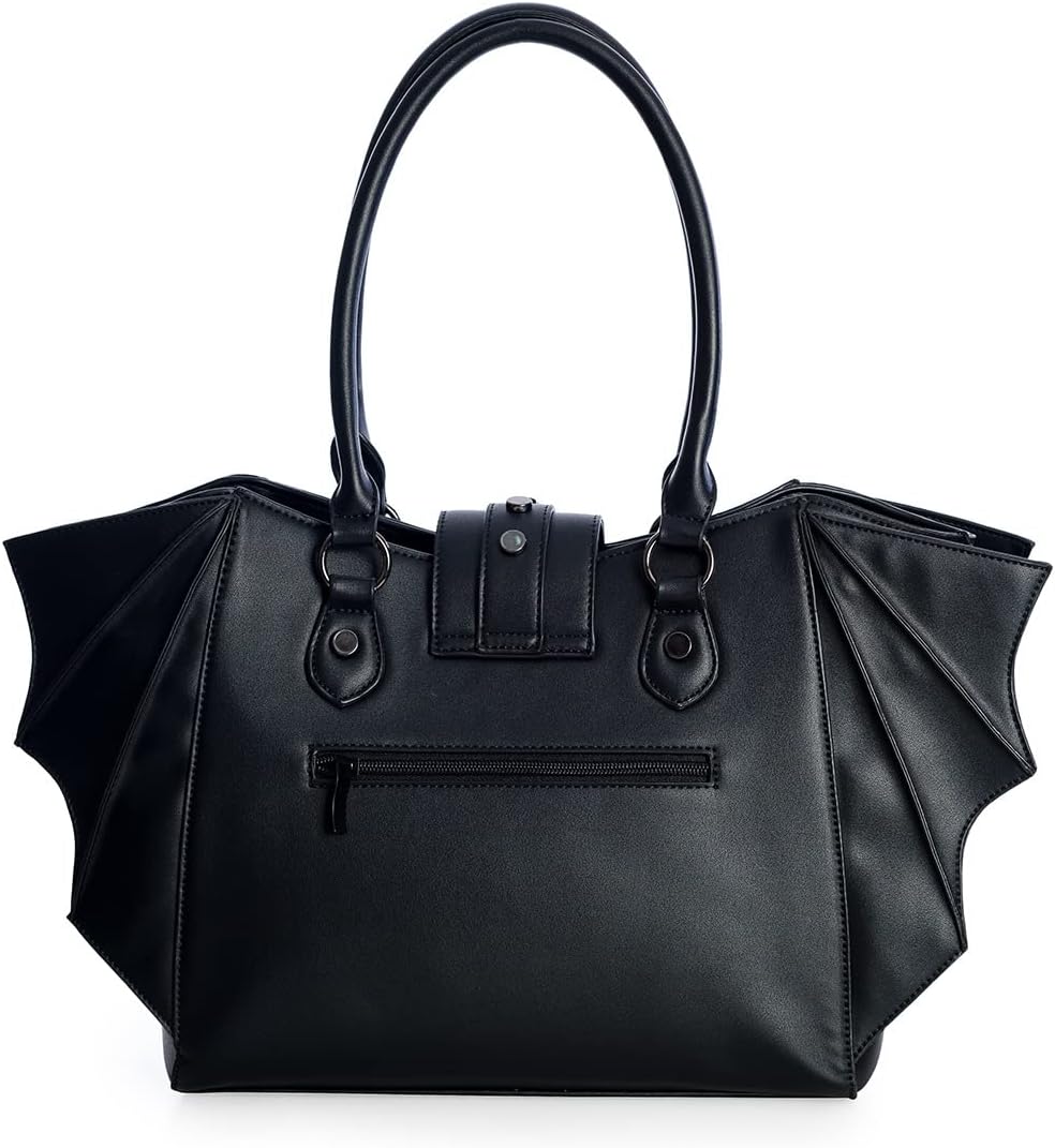 Lost Queen Women's Gothic Annabelle Bat Handbag Winged Crossbody Purse Black Shoulder Bag - Image 4