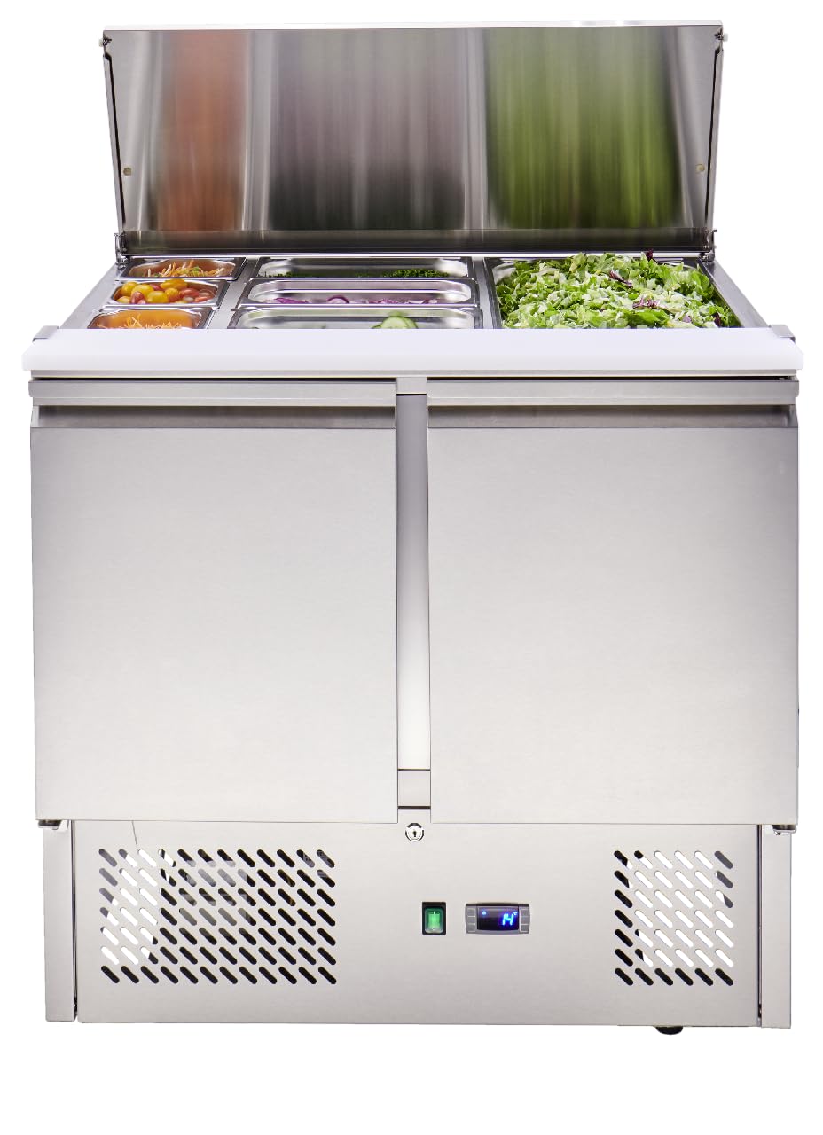 METRO Professional Mesa refrigerada Saladette GSA3600 con superficie deslizante y cajones frigoríficos, 239 L, mesa frigorífica para hosteleria