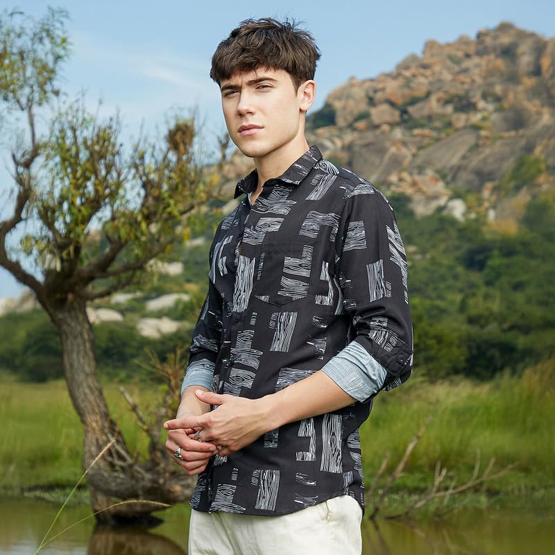 Image of CAHOOT Men's Shirt for Casual Wear | Spread Collar | Long Cuffed Sleeves | Button Closure | Shirt Crafted with Comfort Fit for Everyday Wear