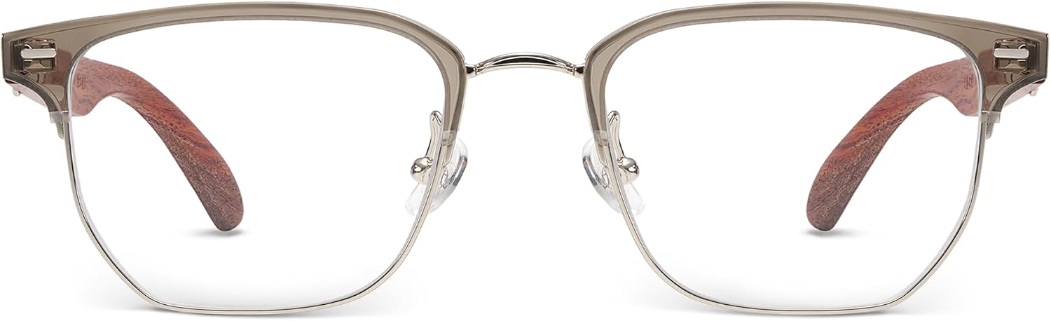 Retro Square Wood Glasses for Women Men Computer Eyeglasses
