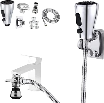 Kitchen Faucet Sink Sprayer Attachment Set,3 Modes Sink Sprayer Replacement Head with Stainless Steel Hose,Faucet Aerator and Brass Diverter Valve 5 pcs Adapter for Washing Fruit,Dishes and Hair1