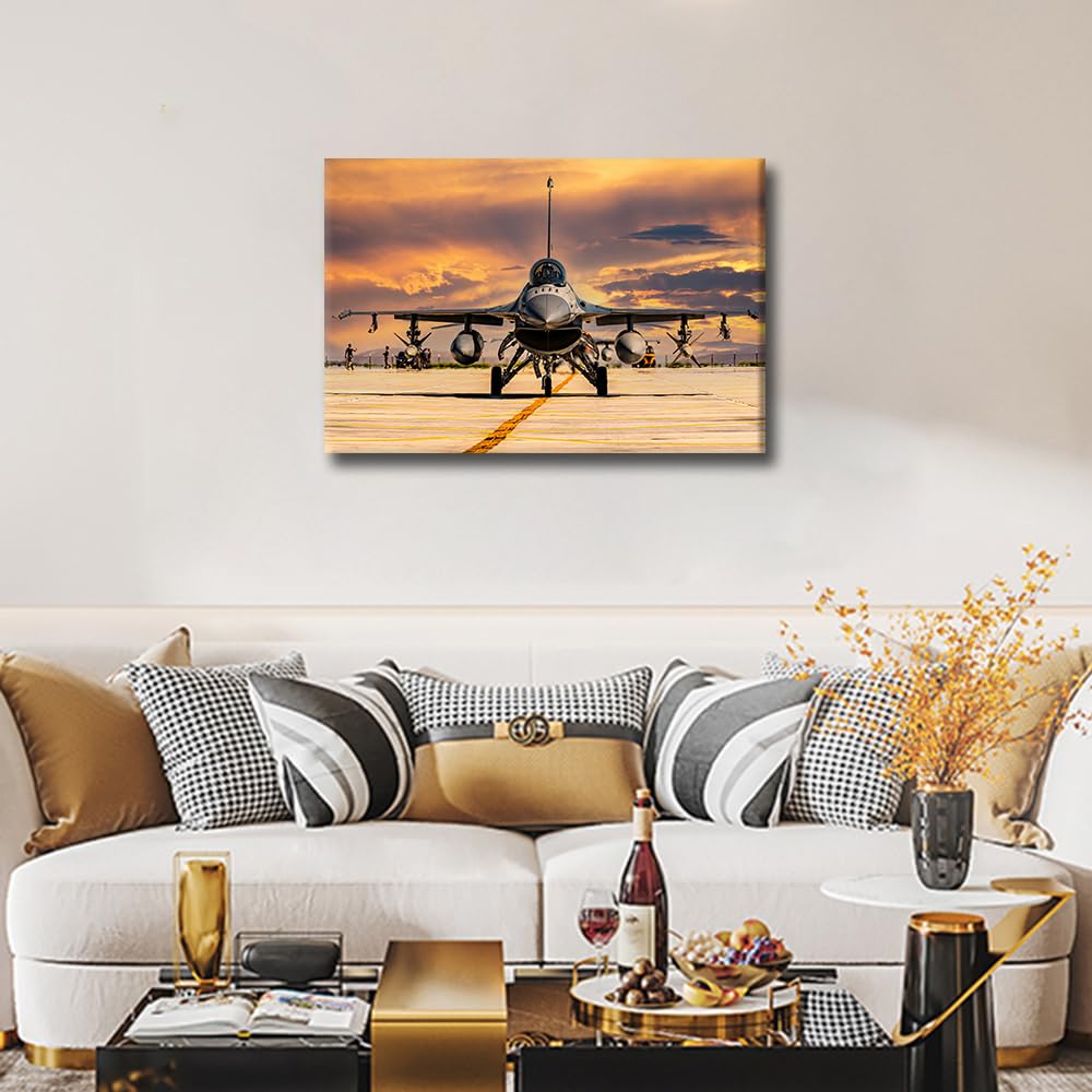 Wall Art for Living Room F16 Fighter Jet Bedroom Wall Decor Military Aircraft Wall Paintings for Office Plane Print On Canvas Aviation Modern Artwork Stretched and Framed Ready to Hang - Image 4