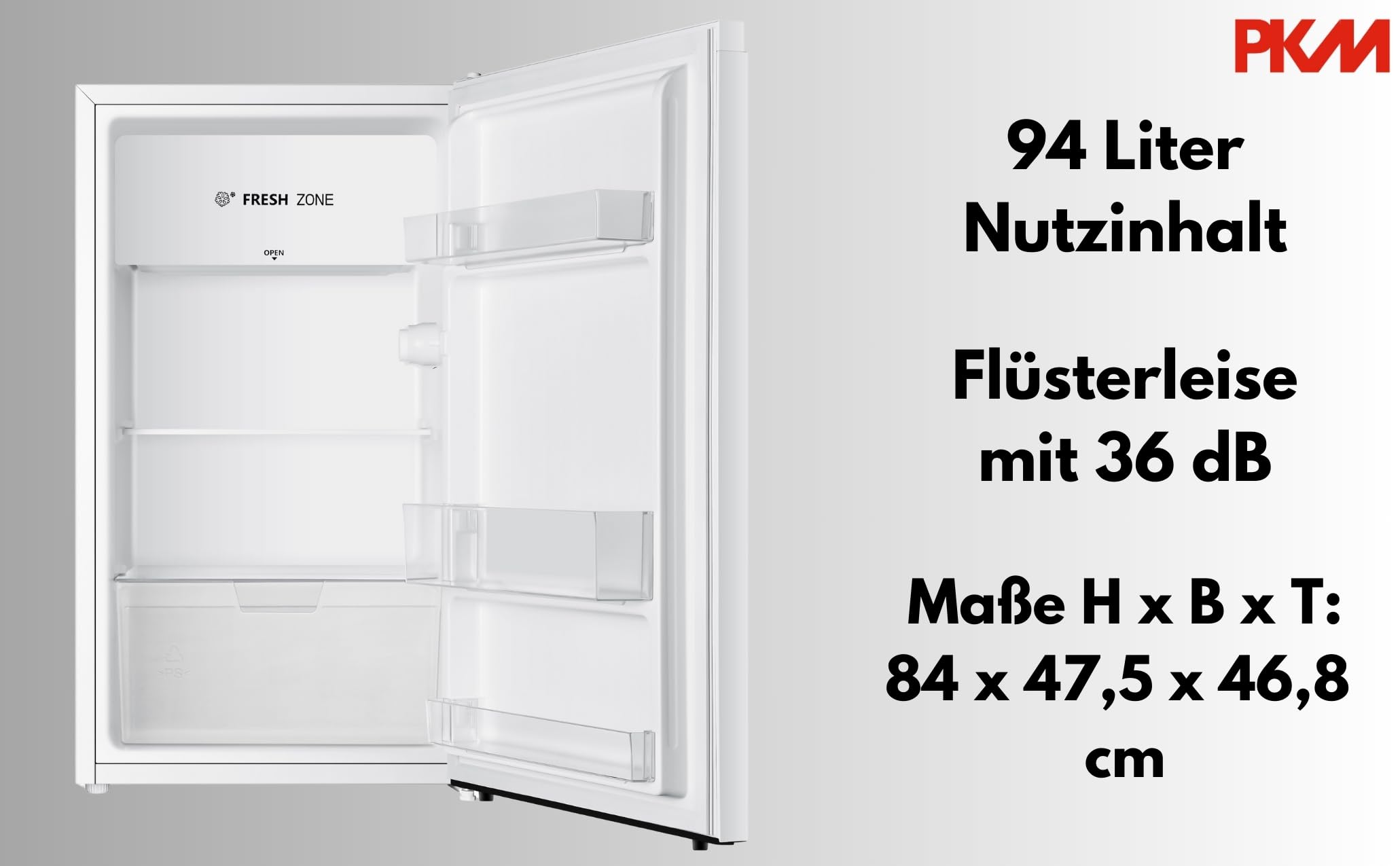 PKM KS93E Kühlschrank 94 Liter Weiß 36 dB leise Energieeffizienzklasse E