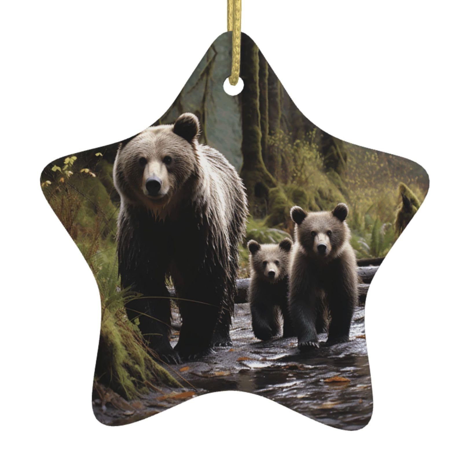 Fodpand Women's White Mother Bear And Her Cubs Christmas Ornaments 2025, Gift Exchange For Men, Collectible Ceramic Ornament Star Hanging Ornaments For Christmas Tree Decoration