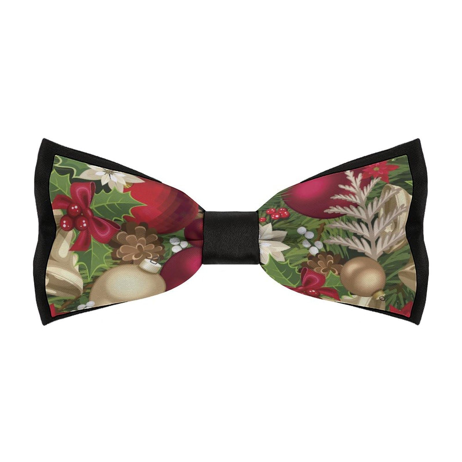 Jyyau Blooming Poinsettia Holly Berry Christmas Pattern Bow Tie Adjustable Necktie For Men Business Fashion Pre-tied Tie Neckwear Novelty Accessory For Weddings Party Festival