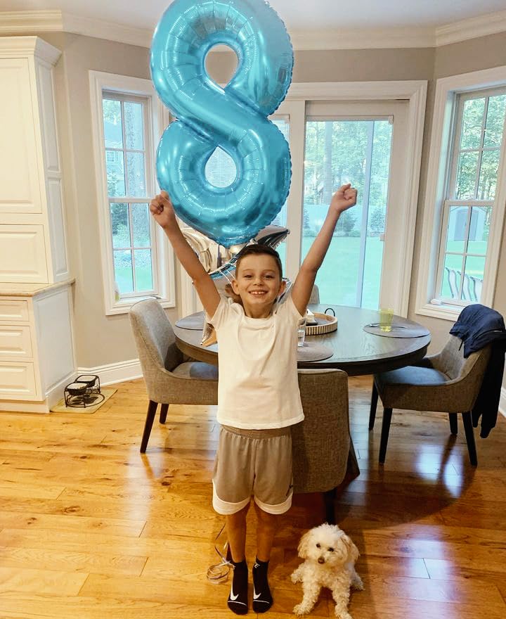 Image of Pearlescent Blue 8 Balloon, Number Balloons 40 Inch, 8th Birthday Decorations, Birthday Balloons, Pearlescent Blue Party Supplies, Number 8 Balloon