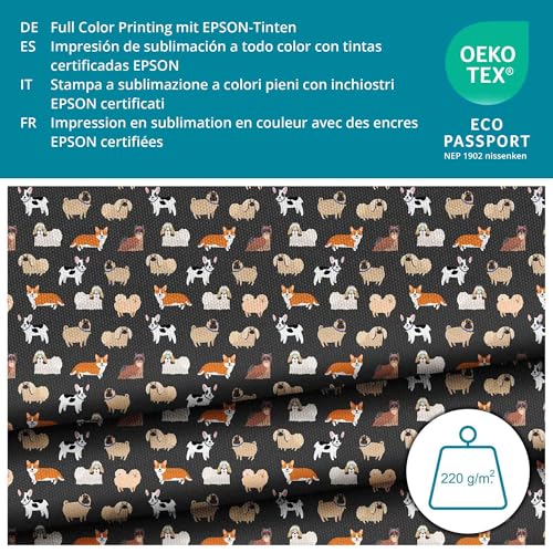 DreamRoots Segeltuch Wasserdicht - Polsterstoff Meterware 160 cm breit - Wasserabweisender Stoff 220 g/m2 600D - Markisenstoff Wasserdicht Meterware Dark Cartoon Dogs 1M
