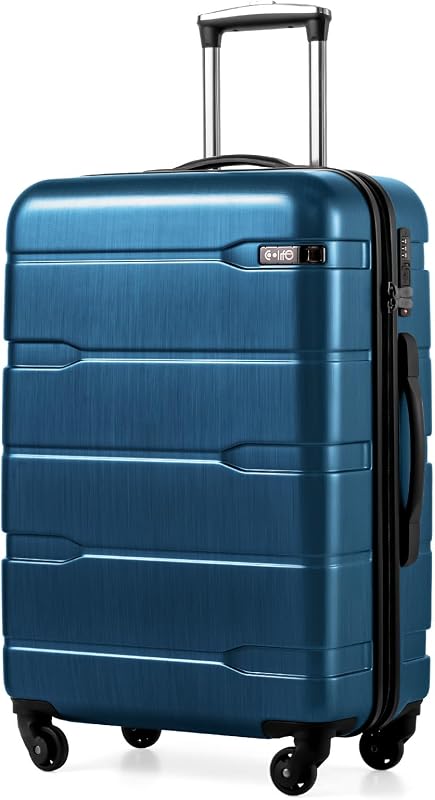 Coolife valija rígida mediana a cuadros con ruedas giratorias, 24 pulgadas | ABS+PC ligero, valija de viaje con ruedas con cerradura TSA, ruedas giratorias, cremallera duradera, azul caribeño