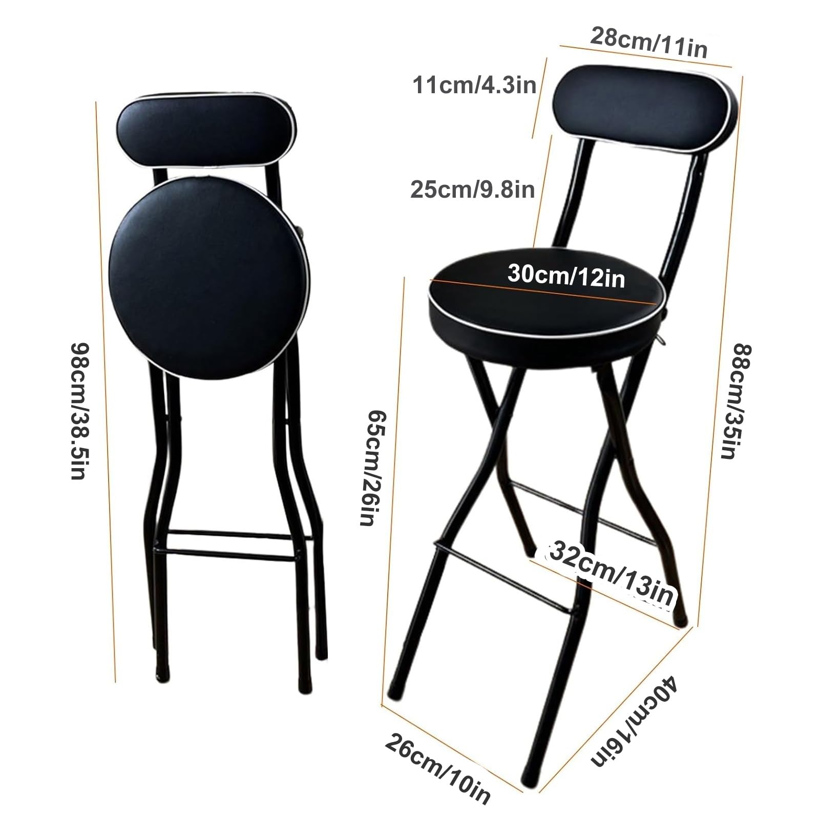 Juego de 2 taburetes plegables con respaldo alto, taburetes plegables portátiles con asiento acolchado para cocina, barra de desayuno
